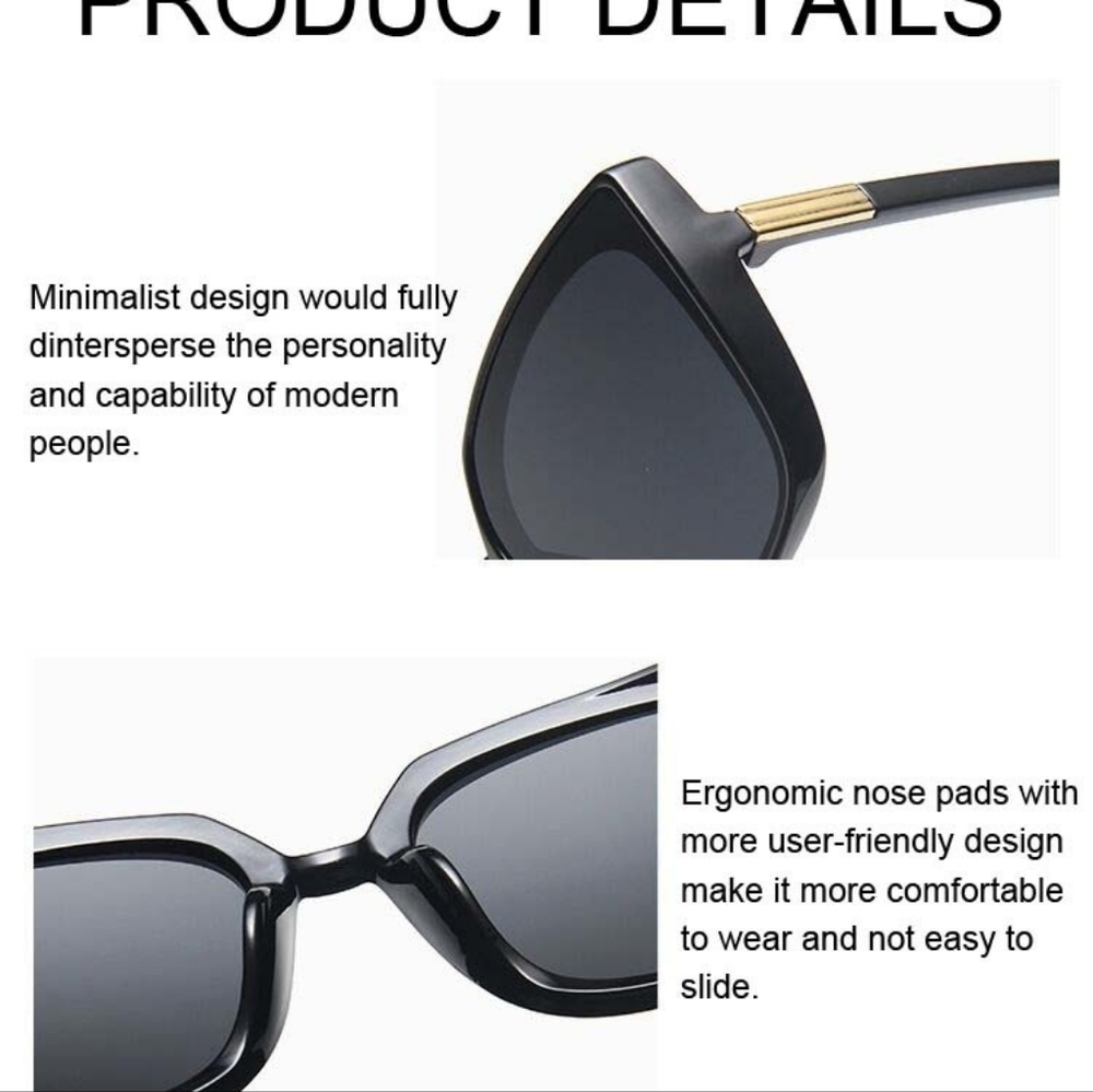 New Cat Eye black Big Frame Grey Lens Unisex Sunglasses - Picture 5 of 6